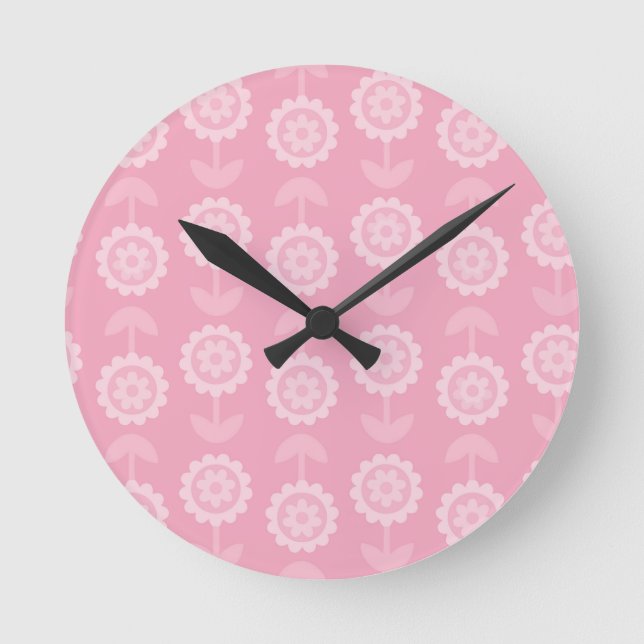 Horloge Ronde Motif Art Abstrait rose Fleurs florales (Recto)
