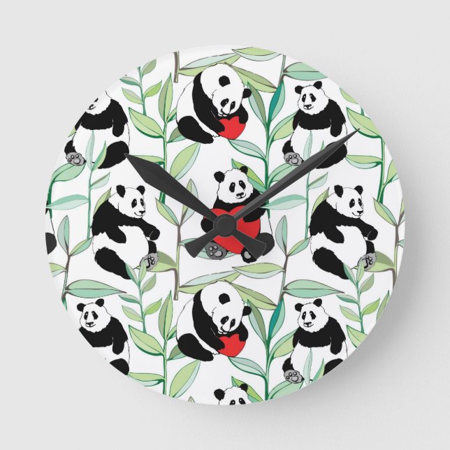 Horloge Ronde motif aux charmants pandas au coeur (Recto)