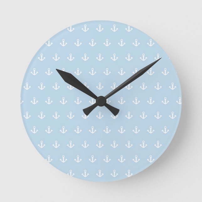 Horloge Ronde Motif avec ancrages blancs sur bleu (Recto)