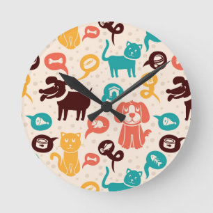 Horloge Ronde Motif Avec Chats Et Chiens Amusants