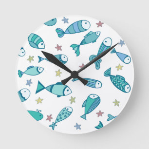 Horloge Ronde Motif avec des poissons et des étoiles de mer