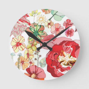 Horloge Ronde Motif avec les fleurs rouges