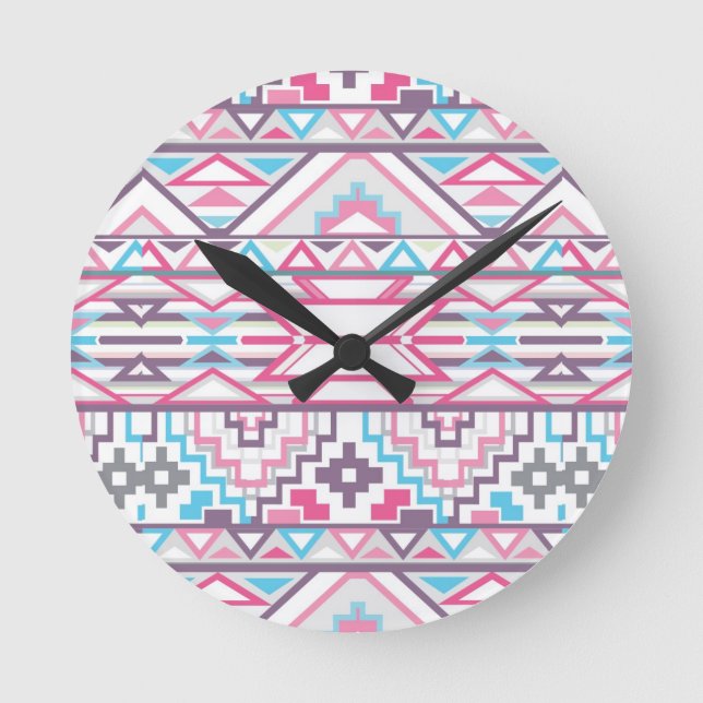 Horloge Ronde Motif aztèque géométrique Abstrait 3 (Recto)