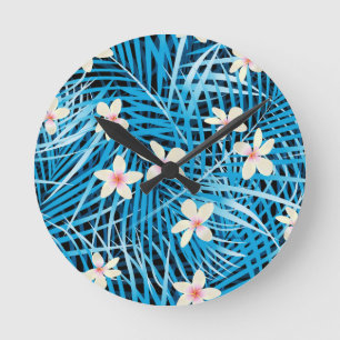 Horloge Ronde Motif bleu de palmettes