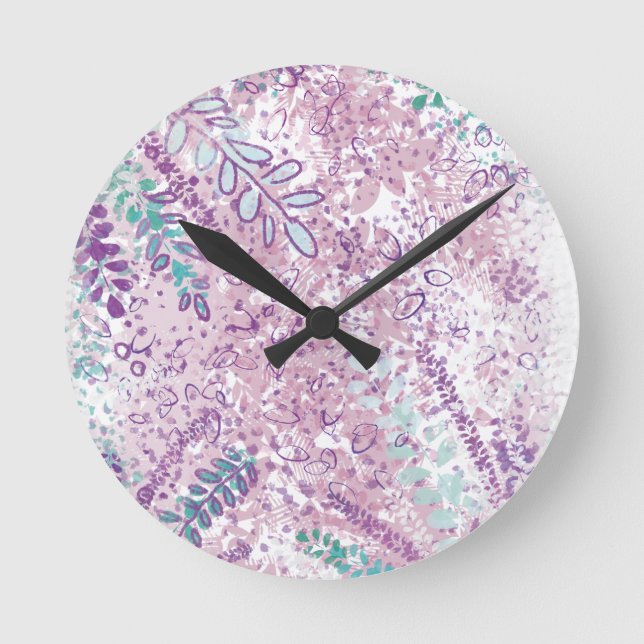Horloge Ronde motif botanique abstrait 24h/24 (Recto)