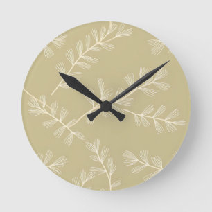Horloge Ronde Motif botanique vert sauge avec feuille dessinée à