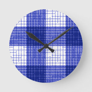 Horloge Ronde Motif carreaux à carreaux gras bleu et blanc