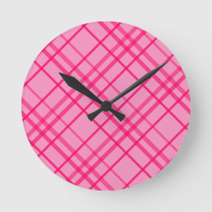 Horloge Ronde Motif carreaux à lignes de grille rose sur rose