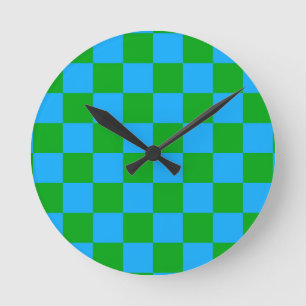 Horloge Ronde Motif chèque À damiers bleu vert
