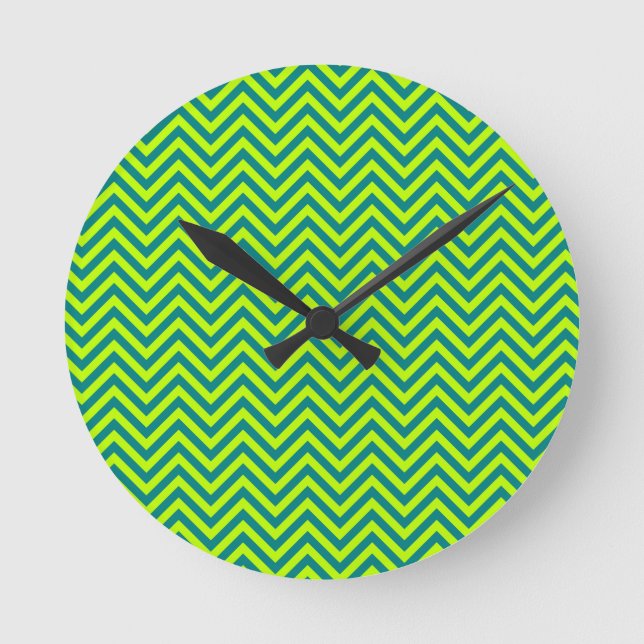 Horloge Ronde Motif Chevron turquoise et Lime Green (Recto)