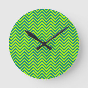 Horloge Ronde Motif Chevron turquoise et Lime Green