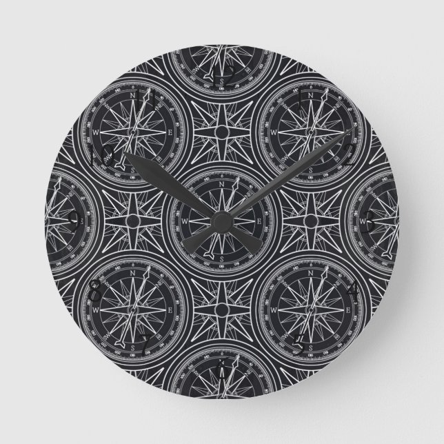 Horloge Ronde Motif Compass Rose éolien (Recto)