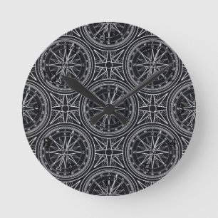Horloge Ronde Motif Compass Rose éolien
