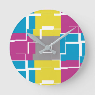 Horloge Ronde Motif cool violet bleu jaune gris