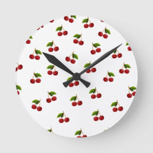 Horloge Ronde Motif Coquette Cherries