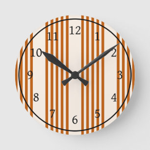 Horloge Ronde Motif couleur orange brun et beige cinq rayures