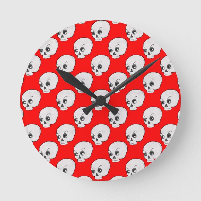 Horloge Ronde Motif crânien sur Arrière - plan rouge (Recto)