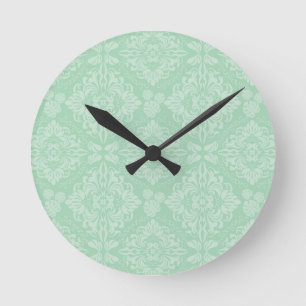 Horloge Ronde Motif damassé vert