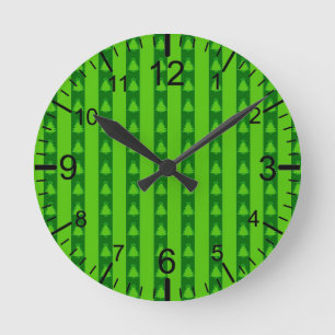 Horloge Ronde Motif d'arbre de Noël à rayures vertes