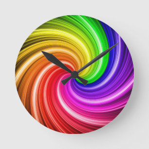 Horloge Ronde Motif d'art Spiral Colorful Tie Dye Rainbow Swirl