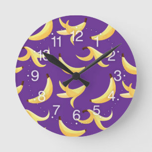 Horloge Ronde Motif de banane jaune rétro drôle, partie modifiab