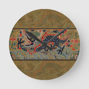 Horloge Ronde Motif de broderie en soie de dragon chinois antiqu