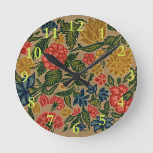 Horloge Ronde Motif de broderie florale au crewel vintage
