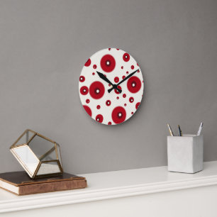 Horloge Ronde Motif de cercle fantaisiste à pois rouge ivoire