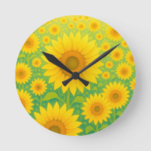Horloge Ronde Motif de champ de tournesol vibrant