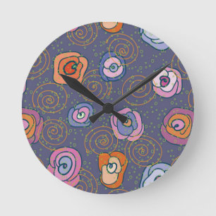 Horloge Ronde motif de champ rose Abstrait