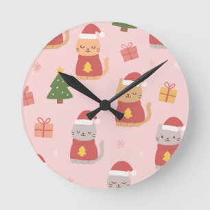 Horloge Ronde Motif de chats de Noël mignons – Conception de vac