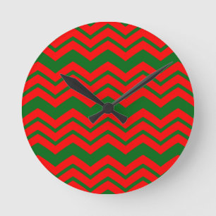Horloge Ronde Motif de Chevron Rouge et Vert