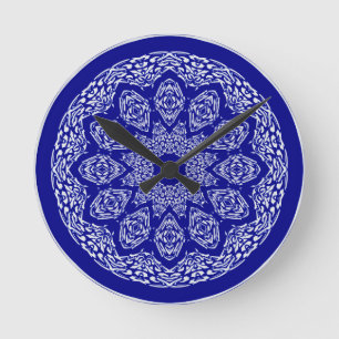 Horloge Ronde Motif de cobalt de bazar de Boho