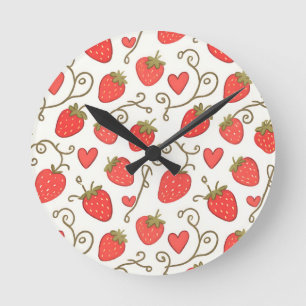 Horloge Ronde Motif de cœur de fraise Mignon Fantaisiste