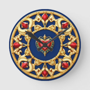 Horloge Ronde Motif de cœur encadré doré avec design orné