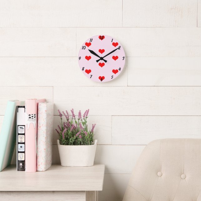 Horloge Ronde Motif de coeur Rouge mignonne personnalisé rose va (Salle de lecture)