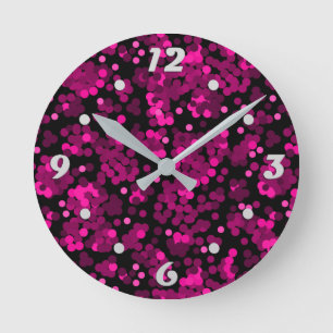 Horloge Ronde Motif de confetti à pois rose et bordeaux