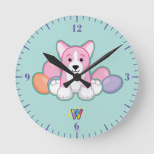 Horloge Ronde Motif de corgi de ressort de Lil