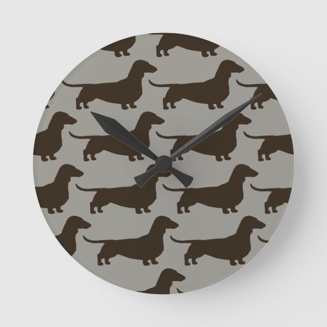 Horloge Ronde Motif de Dachshunds - Silhouettes de Chien Wiener (Recto)