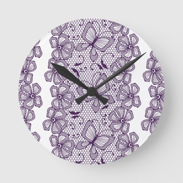 Horloge Ronde Motif de dentelle avec des papillons (Recto)