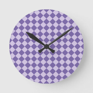 Horloge Ronde Motif de diamants de Checker Violet