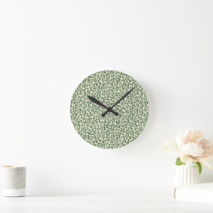 Horloge Ronde Motif de feuillage de feuilles botaniques vert sau