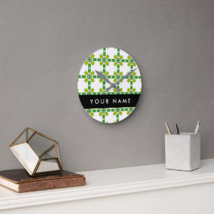Horloge Ronde Motif de feuille, feuilles vertes, votre nom
