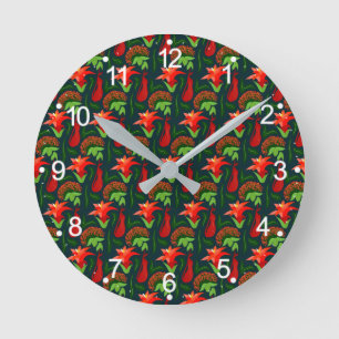 Horloge Ronde Motif de feuilles de fleurs exotiques colorées-231