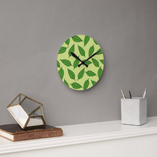 Horloge Ronde Motif de feuilles, motif de feuille, feuilles de p