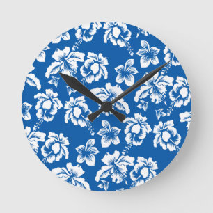 Horloge Ronde Motif de fleurs bleues Hawiian