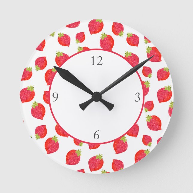 Horloge Ronde Motif de fraises d'aquarelle (Recto)