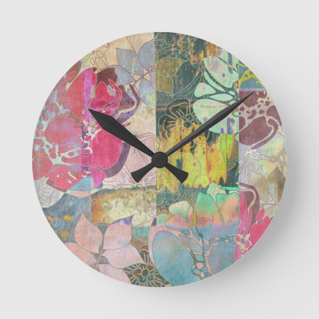 Horloge Ronde Motif de grunge floral art (Recto)