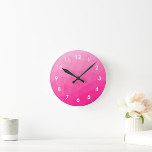Horloge Ronde Motif de maillage géométrique rose chaud