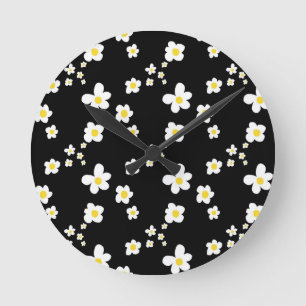 Horloge Ronde Motif de marguerite tendance noir jaune blanc, mod